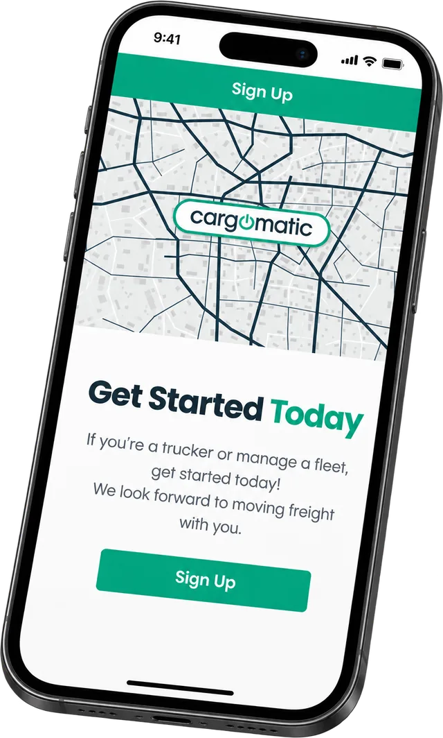 Cargomatic driver sign up screen on a phone